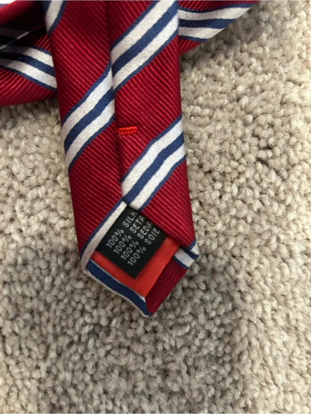 Yves Saint Laurent Red Stripe Silk Tie with Navy & White Accents